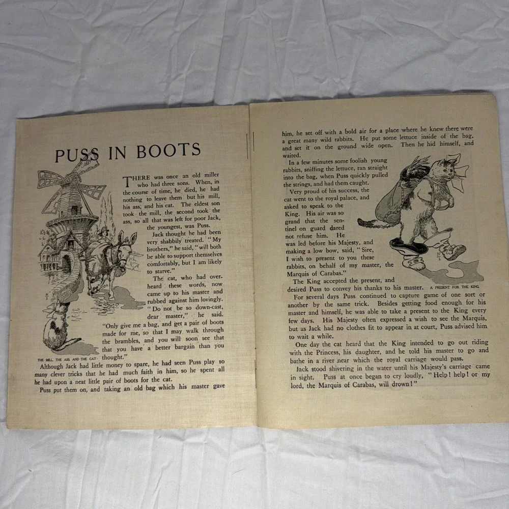 Antique Puss in Boots Linen Book 1907 McLoughlin Bros Home Series Vintage